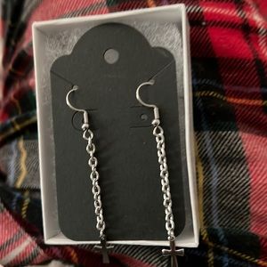 Stainless Steel Chain Earrings With Cross Charms